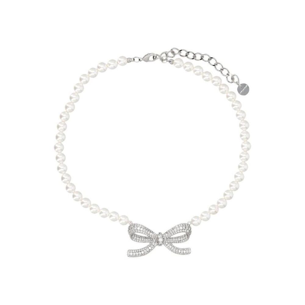 SELF-PORTRAIT Crystal Bow Pendant Necklace Women PEARL Necklaces
